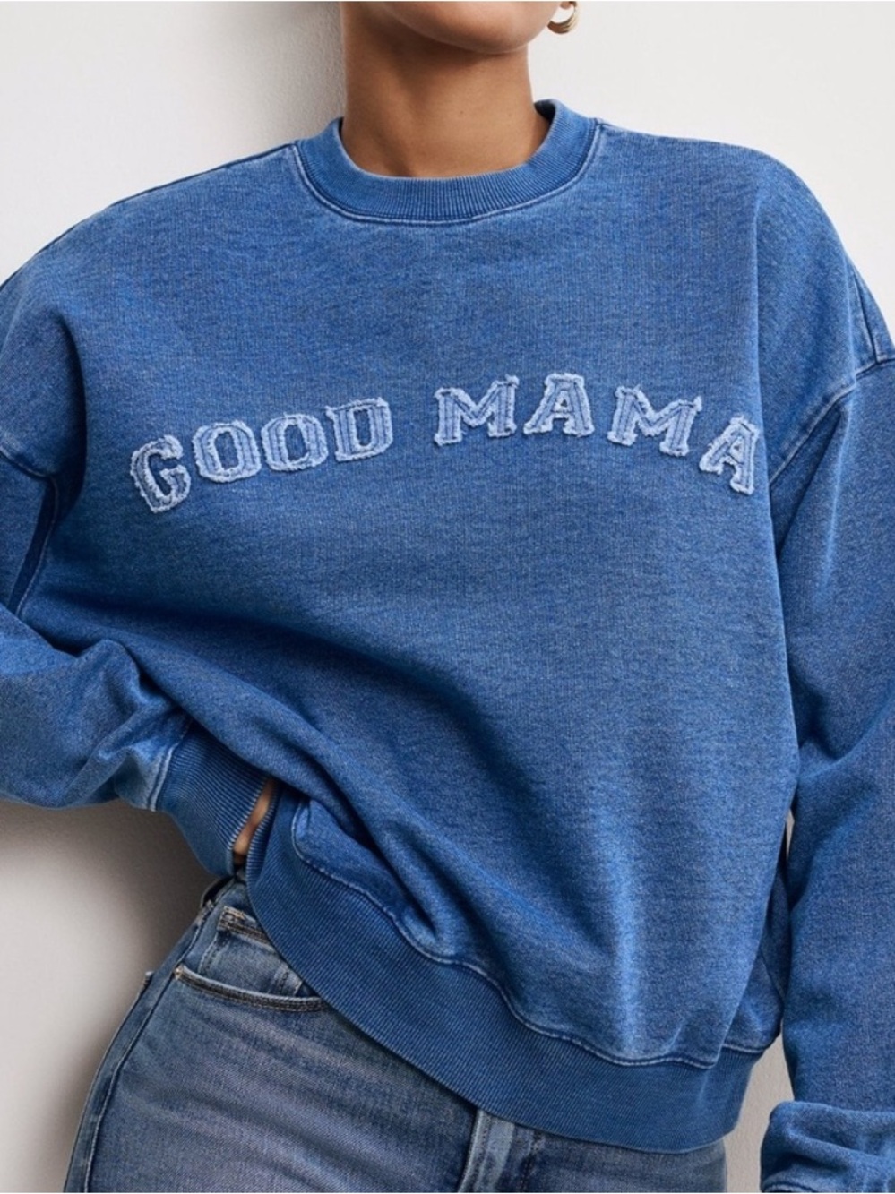 good american blue good mama washed crewneck sweatshirt